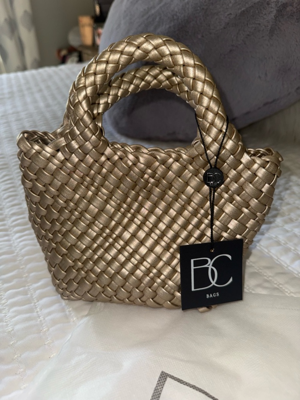 Metallic Gold Woven Mini Tote with Matching Pouch - Picture 2 of 5